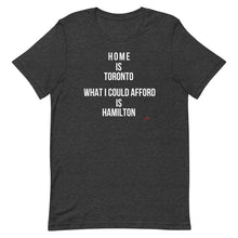 Load image into Gallery viewer, 'Home is Toronto. What I Could Afford is Hamilton' Unisex t-shirt