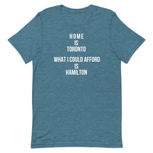 Load image into Gallery viewer, 'Home is Toronto. What I Could Afford is Hamilton' Unisex t-shirt