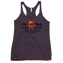 Load image into Gallery viewer, Canadian Girls Rock (roughly as much as girls from other countries) Women&#39;s Racerback Tank
